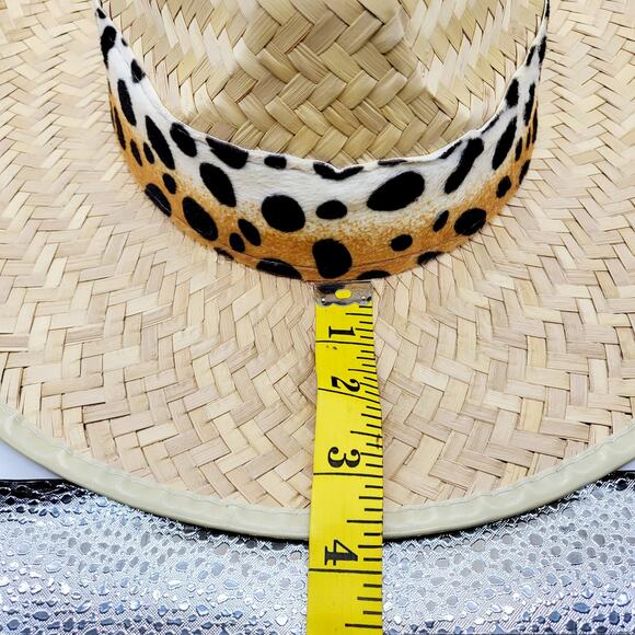 Western Leopard Animal Print Wide Brim Straw Cowgirl Hat Unbranded - Picture 7 of 8